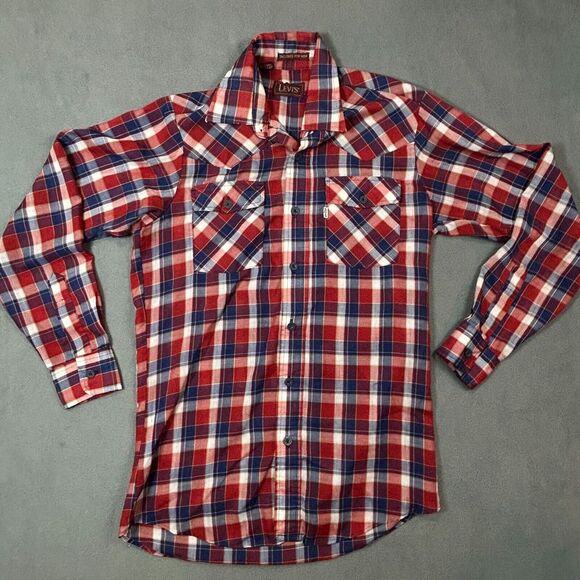 Levi's Other - Vintage Levi's Shirt Mens Small Red‎ Plaid Button Up Shirt Made in USA Pockets